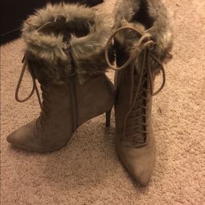 Tan suede fur boots